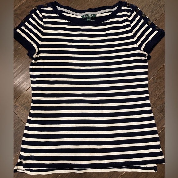 Ralph Lauren Tops - Lauren Ralph Lauren Blue/White Nautical Button Adored Sleeves Ladies Size M Top